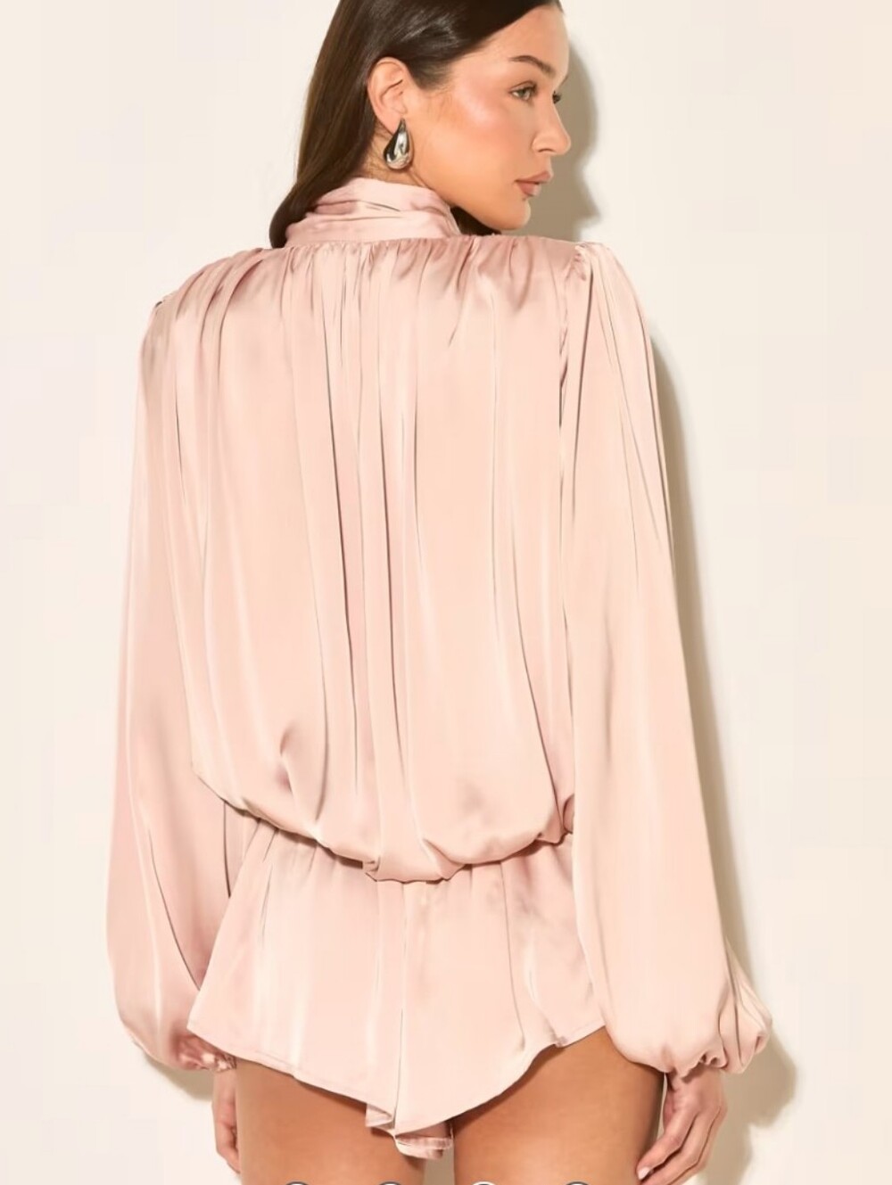 Blush Pink Satin High-Neck Romper - Picture 2 of 3